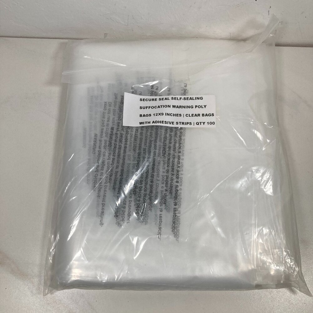 (QTY 100) Secure Self-Sealing Clear 12"x9" Poly Bags